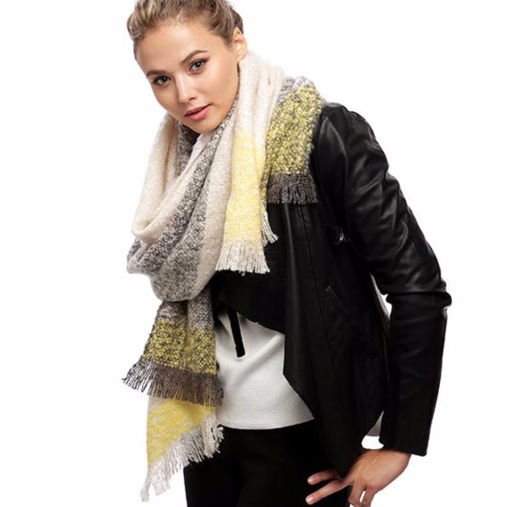 Grey & Yellow Color Block Over-Sized Oblong Scarf